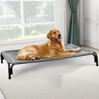 Elevated Dog Bed, Raised Outdoor Dog Bed for Large Sized Dog, Portable Cooling Pet Cot with Breathable & Washable Mesh, Indoor & Outdoor Pet Hammock with Skid-Resistant Feet.