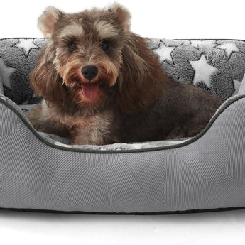 Dog Bed for Small Dogs, Cat Beds for Indoor Cats, Stars Pattern Design Inside, Rectangle Pet Cuddler,Washable Sleeping Puppy Bed with Non-Slip Botttom, Soft&Calming S (20"X 19"X 6") Gray